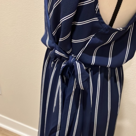 Scobe blue white striped front wrapped dress side split 5G - Picture 4 of 5